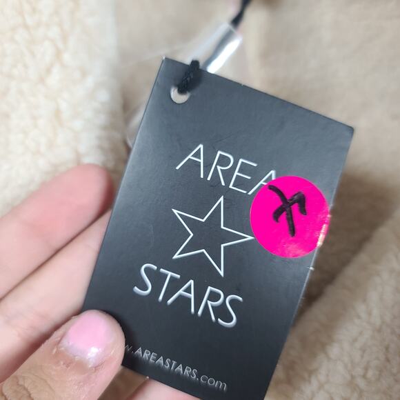 Area Stars Aurora bomber faux suede shearling cream Sz Med Cropped Minimalist - Picture 10 of 13